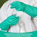 Large Green Chemical Resistant Nitrile Gloves 13" Long Rubber Gloves for Drains, Household 12 Pair Pack.