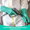 Large Green Chemical Resistant Nitrile Gloves 13" Long Rubber Gloves for Drains, Household 12 Pair Pack.