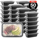 50-Pack Microwave-Safe Reusable Meal Prep Containers with Lids for Food Storage, 24 Ounces - Single Compartment Take-out Bento lunch box made of disposable plastic, safe for the dishwasher and freezer, and free of BPA