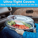 Robust and recyclable Serving Tray (16 in.) with Lid (10 pieces). Big Clear Lid Party Platters made of Black Plastic. Stylish Round Banquet or Catering Trays for Plating Sandwiches, Veggie Plates, and Appetizers