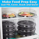 Robust and recyclable Serving Tray (16 in.) with Lid (10 pieces). Big Clear Lid Party Platters made of Black Plastic. Stylish Round Banquet or Catering Trays for Plating Sandwiches, Veggie Plates, and Appetizers