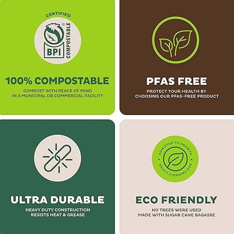 Paper Bowls, 12 oz., 100% Compostable [125-Pack] High-Grade Natural Disposable Bagasse with Eco-Friendly Properties and Biodegradability derived from sugar cane fibers