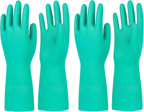 Extra Large Green Chemical Resistant Nitrile Gloves 13" Long Rubber Gloves for Drains, Household 12 Pair Pack.