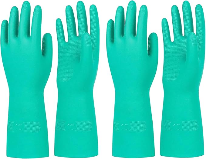 Large Green Chemical Resistant Nitrile Gloves 13" Long Rubber Gloves for Drains, Household 12 Pair Pack.