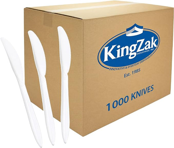 Disposable Plastic Knives, White, Medium Weight and Value Pack of 1000 Count