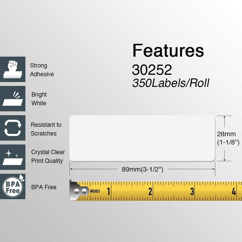 Eco Pack Compatible DYMO 30252 (1-1/8" x 3-1/2") Address & Barcode Labels - Compatible with DYMO Labelwriter 450, 4XL, NOT Fit 550 & 5XL [10 Rolls/3500 Labels]