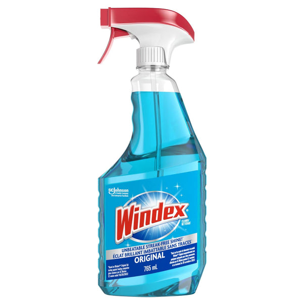 Windex Original Blue Glass and Window Cleaner, Bottles Made from 100% Recycled Plastic, 765mL