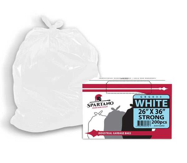 Spartano White Garbage Bags 26 x 36 Inch (200 Count), Strong Kitchen Garbage Bag for Waste Bin, Multipurpose Trash Bags for Home & Office