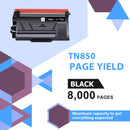 TN850 TN-850 TN 850 High Yield Toner Cartridge 2 Pack Black Replacement for Brother TN850 TN-850 TN820 TN-820 TN 850 HL-L6200DW MFC-L5700DW MFC-L5850DW HL-L5200DW MFC-L5900DW MFC-L6800DW Printer Ink