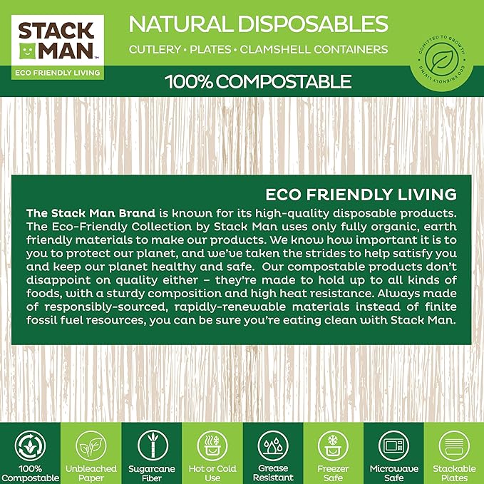 Heavy Duty Disposable Plates, 100% Compostable [125-Pack] Nine-inch plates - naturally unbleached brown, sugarcane bagasse, biodegradable and environmentally friendly Disposable 9" Dinner Paper Plate