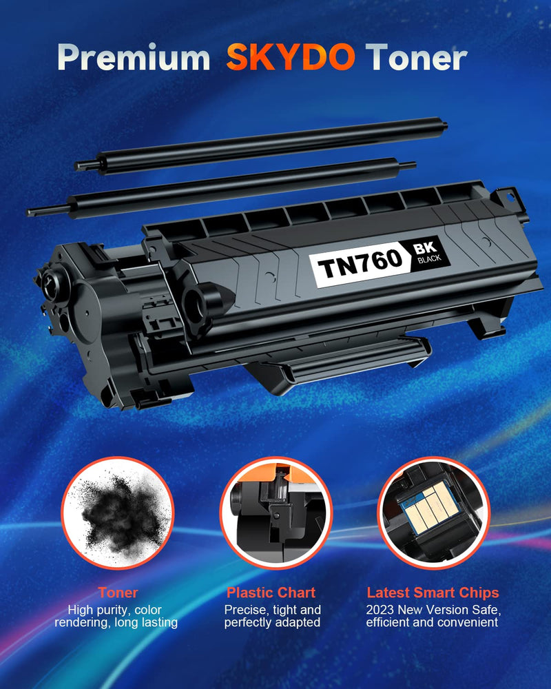 Eco Pack [with CHIP] TN760 Toner Cartridge Replacement for Brother TN 760 TN-760 TN730 Toner Compatible with DCP-L2550DW MFC-L2710DW HL-L2370DW HL-L2390DW MFC-L2750DW HL-L2390DW HL-L2350DW (2 Black)