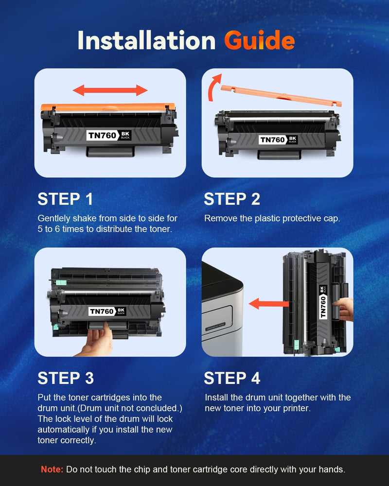 Eco Pack [with CHIP] TN760 Toner Cartridge Replacement for Brother TN 760 TN-760 TN730 Toner Compatible with DCP-L2550DW MFC-L2710DW HL-L2370DW HL-L2390DW MFC-L2750DW HL-L2390DW HL-L2350DW (2 Black)