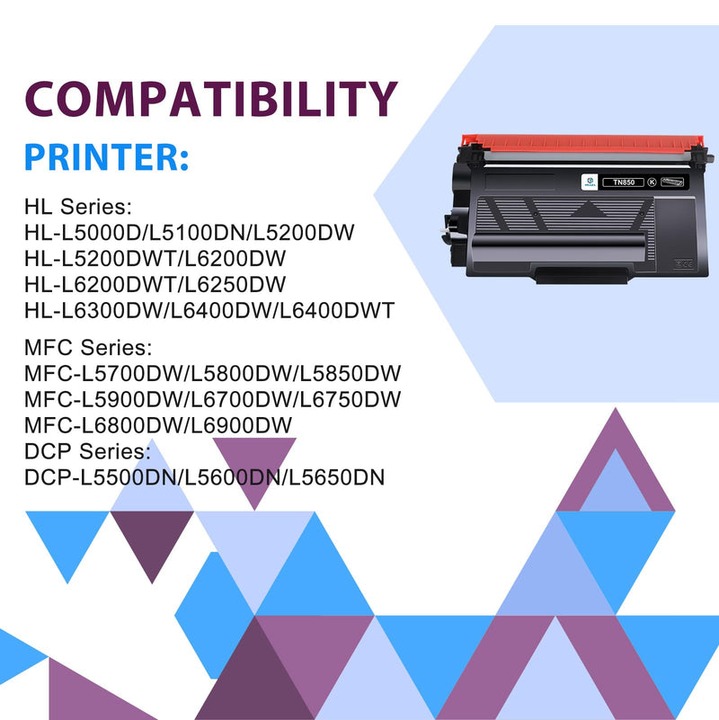 TN850 TN-850 TN 850 High Yield Toner Cartridge 2 Pack Black Replacement for Brother TN850 TN-850 TN820 TN-820 TN 850 HL-L6200DW MFC-L5700DW MFC-L5850DW HL-L5200DW MFC-L5900DW MFC-L6800DW Printer Ink