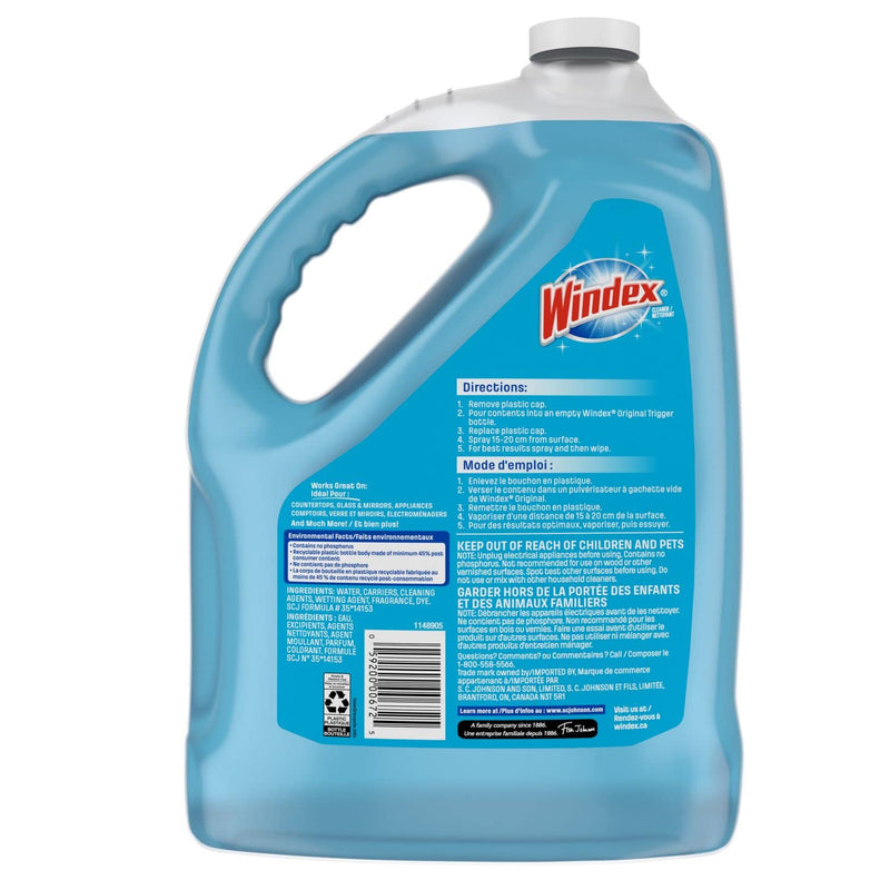 Windex Original Blue Glass and Window Cleaner Refill, Removes Fingerprints, Smudges, and Smears, 5L