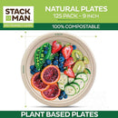 Heavy Duty Disposable Plates, 100% Compostable [125-Pack] Nine-inch plates - naturally unbleached brown, sugarcane bagasse, biodegradable and environmentally friendly Disposable 9" Dinner Paper Plate