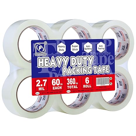 Heavy Duty Packing Tape 6 Rolls, Total 360Y, Clear, 2.7 mil, 1.88 inch x 60 Yards, Ultra Strong