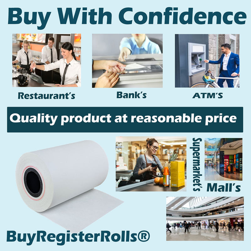 Eco Pack (50 Rolls) 2 1/4 x 75 Thermal Paper Receipt Rolls 2.25 x 75 ft, 55 GSM Premium Quality German Paper Fits All Credit Card Terminals Verifone VX510 VX570 FD50 BPA Free from BuyRegisterRolls