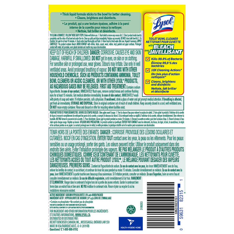 Lysol Toilet Bowl Cleaner, Bleach, For Cleaning and Disinfecting, Stain Removal, 10x cleaning actions, 1420ml, Pack of 2 (2 x 710ml)