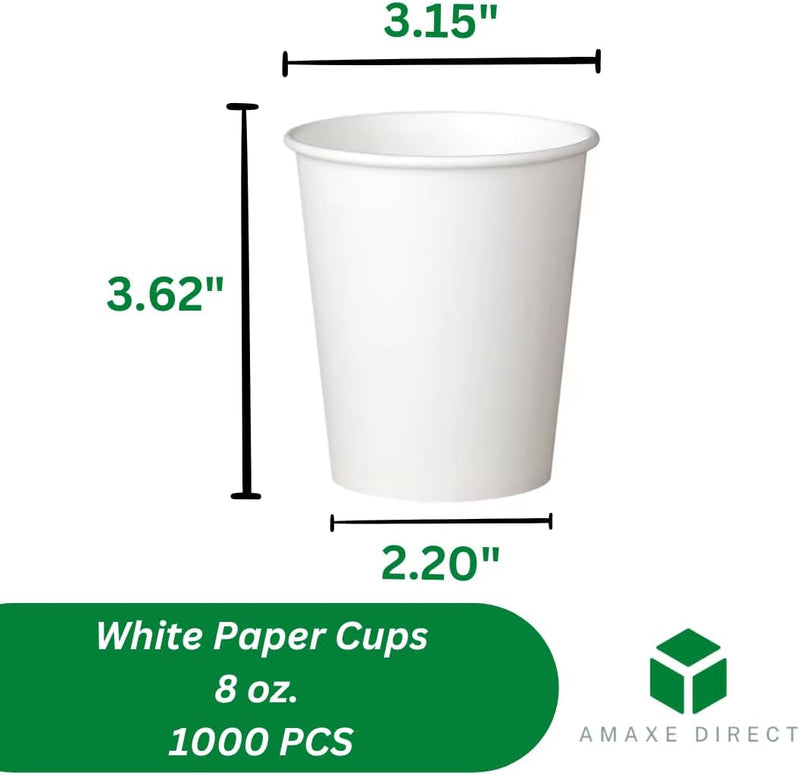 Eco Pack 1000 Pack - 8oz White Paper hot Cups l Disposable Coffee Cups l Fits with Coffee Cups Disposable Lids l Office Work Home to-Go (8 oz - 1000 Count)