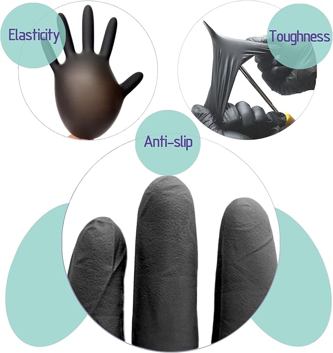 Small Black Nitrile Food Safe Disposable Medical Gloves Latex Free Powder Free for Food Prep Cooking Cleaning Exam 3mil Bulk Pack 1000 Pcs.