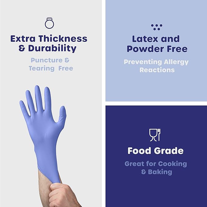 Small Blue Vinyl Gloves, Disposable Gloves - 4 Mil, Latex & Rubber Free, Non-Sterile Powder Free 1000 pack.