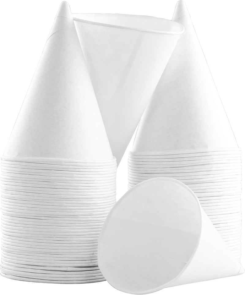 Eco-Friendly Wax-Free White Rolled Rim Paper Cone Drinking Cup 5000 Pk for Shaved Ice, Office Water Coolers, Sports Teams, Disposable Craft Funnels for Oil or Protein Powder Drinks 4.5 Oz.