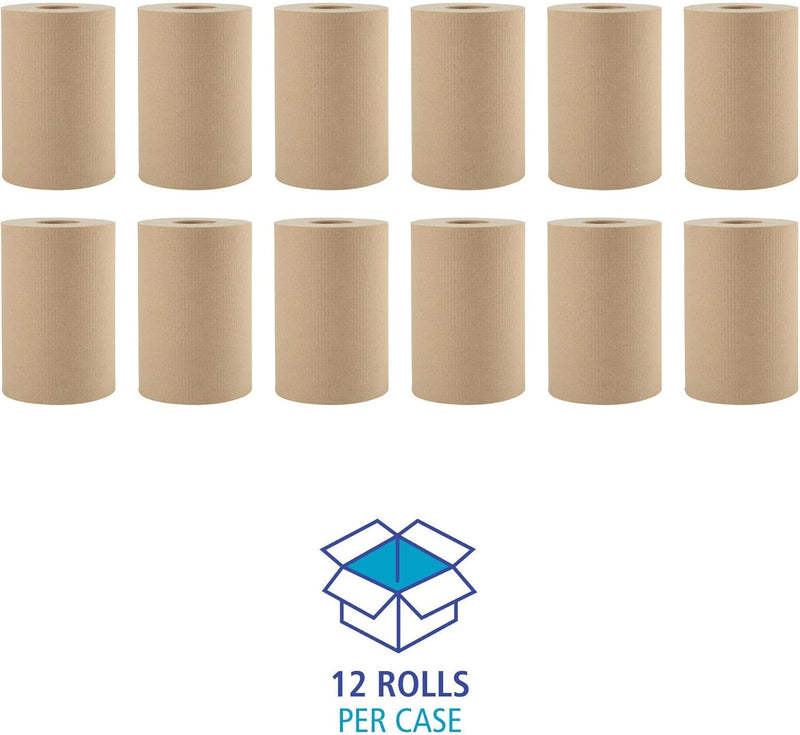 Eco Pack Paper Towel Roll 425' x 12 Rolls Long Paper Towel 8" Wide Hand Towel Roll 1 Ply Universal Dispenser Hardwound High Absorbency Everyday Use for Commercial Washroom Kraft