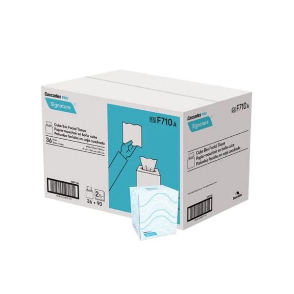 Cascades Facial Tissue, Bulk , White, Flat Facial Tissue Boxes for Business, Convenience Case 90 sheets, 2Ply Cube Box Facial Tissue - 36 box/case
