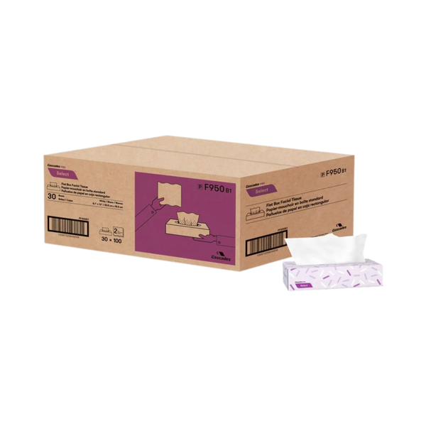 Cascade Facial Tissue, Bulk 2-Ply, White, Flat Facial Tissue Boxes for Business, Convenience Case (100 Tissues/Box, 30 Boxes/Case, 1,500 Tissues/Case).