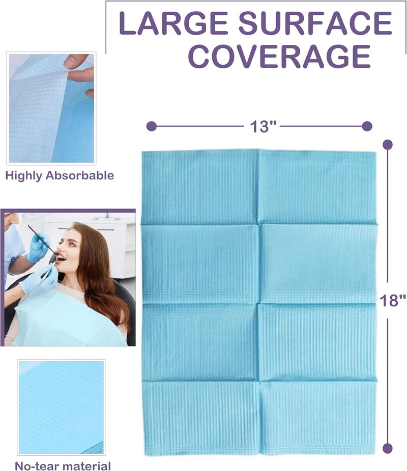 Blue Dental Bibs 125 Sheets, Disposable Dental Bibs 3 Ply Waterproof Dentist Bib for Adults & Children, Large Bulk Wipes 13'' x 17'' - Best for Medical, Tattoo, Piercing & Personal Use 4 Rolls
