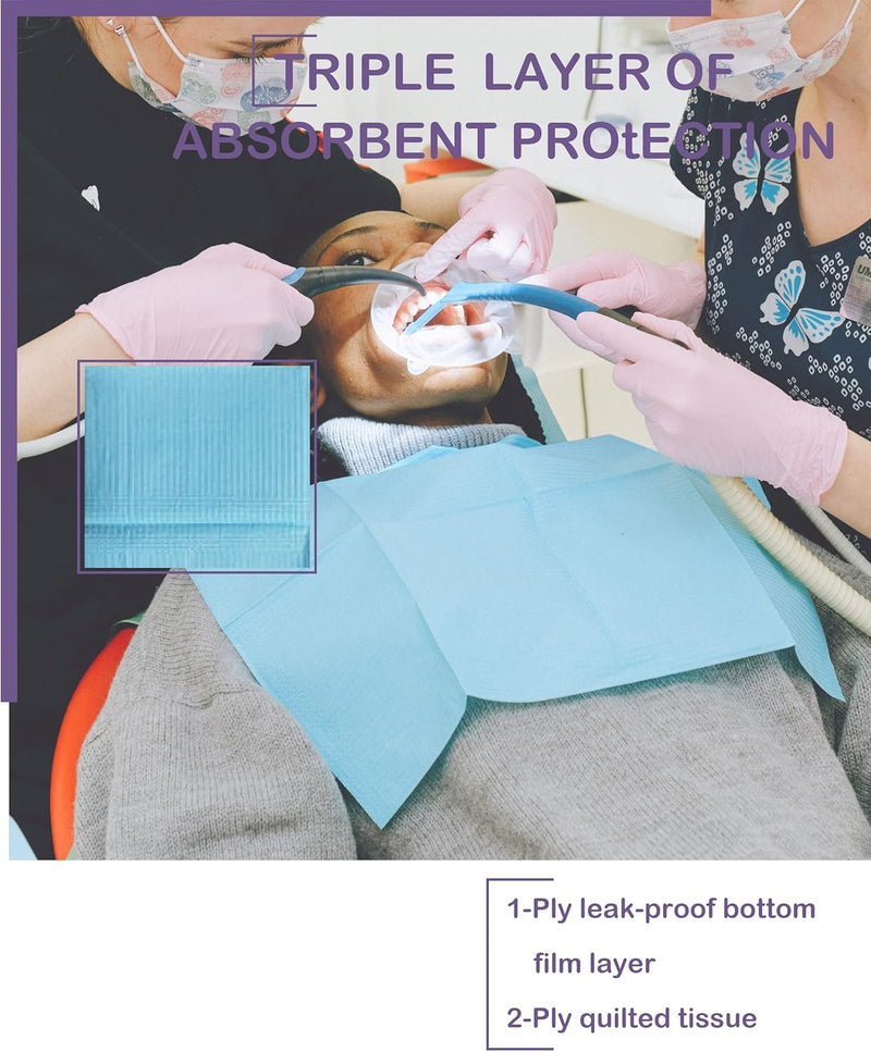 Blue Dental Bibs 125 Sheets, Disposable Dental Bibs 3 Ply Waterproof Dentist Bib for Adults & Children, Large Bulk Wipes 13'' x 17'' - Best for Medical, Tattoo, Piercing & Personal Use 4 Rolls