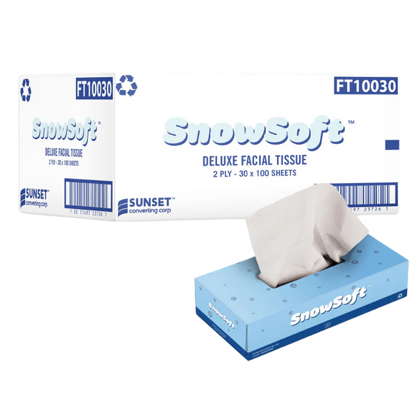 Snowsoft Facial Tissue, Bulk 2-Ply, White, Flat Facial Tissue Boxes for Business, Convenience Case (100 Tissues/Box, 30 Boxes/Case, 1,500 Tissues/Case)
