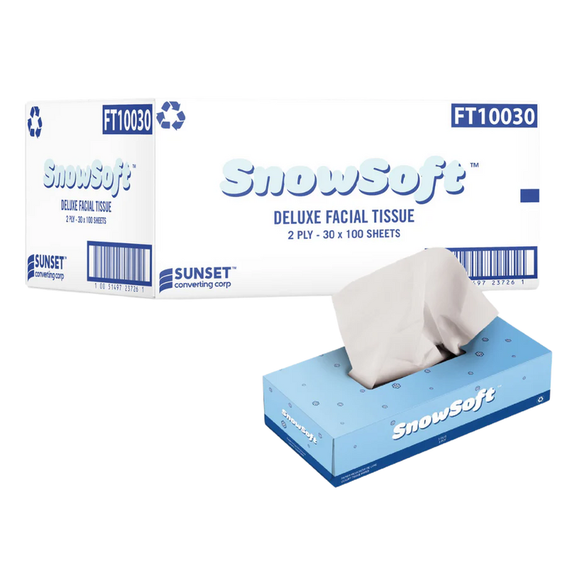 Snowsoft Facial Tissue, Bulk 2-Ply, White, Flat Facial Tissue Boxes for Business, Convenience Case (100 Tissues/Box, 30 Boxes/Case, 1,500 Tissues/Case)