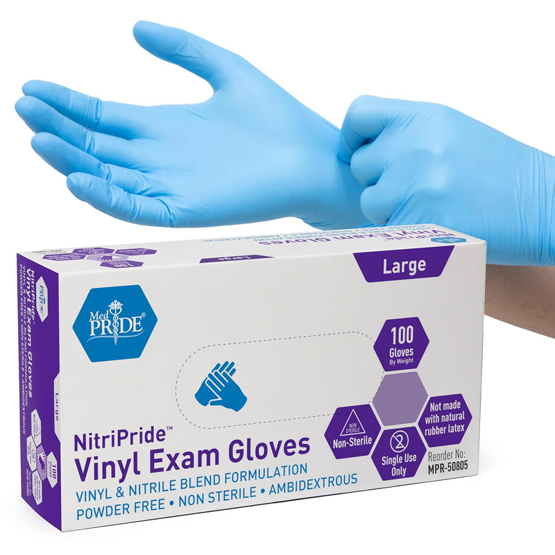 Nitrile-Vinyl Blend Exam Gloves, XL 130 Pack - Powder Free, Latex Free & Rubber Free - Single Use Non-Sterile Protective Gloves for Medical Use, Cooking, Cleaning & More.