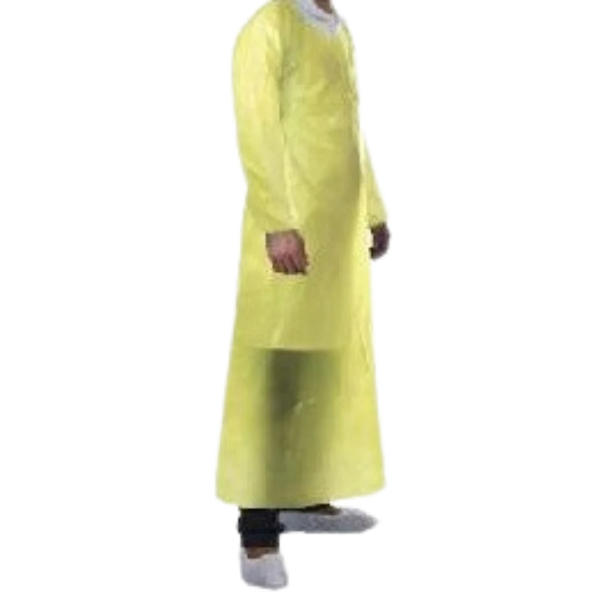 Disposable Isolation Gowns for Medical & Dental Patient Exam, Apron Style Open Back, Waist Tie, Long Sleeve, Thumb Loop Wrists, One Size Fits All, 115 x 137 cm Yellow/Blue Isolation Gown - 10pcs/bag