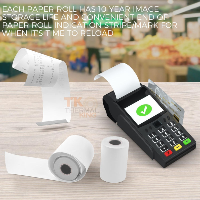 (50 Rolls) 2 1/4" x 30' feet Thermal Paper, POS Cash Register Receipt Rolls, Fits All Credit Card Terminal, Premium Quality, White